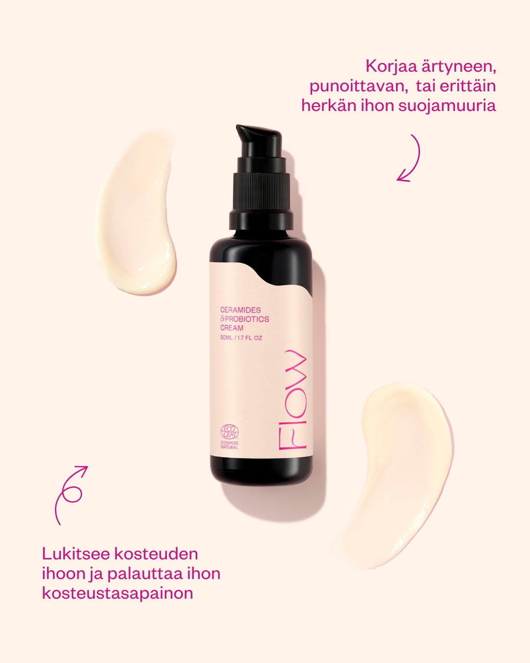 Ceramides & Probiotics Cream Cosmos Natural - korjaava herkän ihon kasvovoide (hajusteeton)