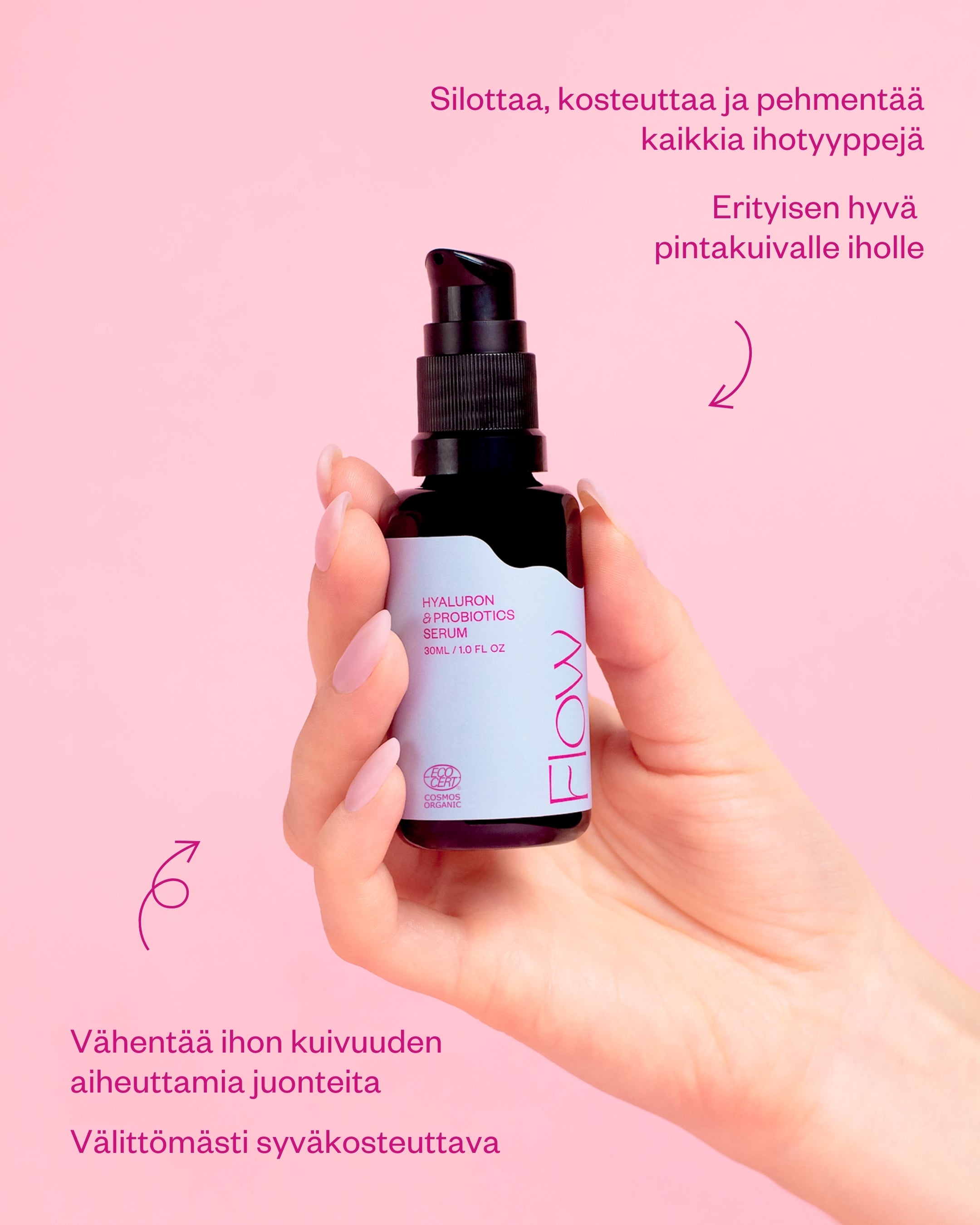Hyaluron & Probiotics Serum syväkosteuttava hyaluronihapposeerumi Cosmos Organic