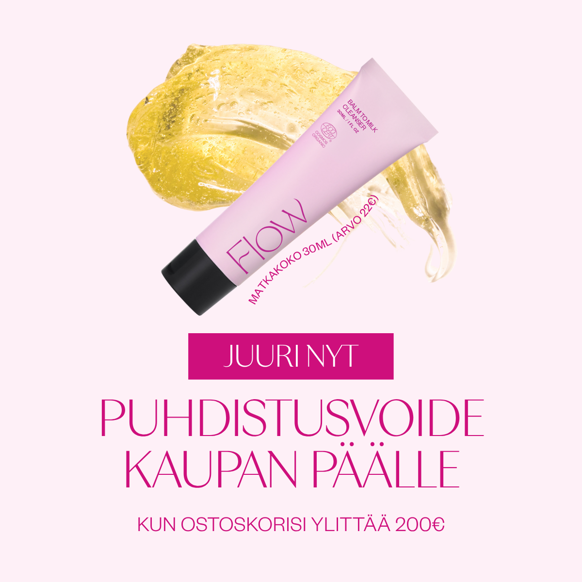 Kaupanpäällinen I Love Me -messutarjous Balm to Milk -puhdistusvoide Ecocert Cosmos Organic luonnonkosmetiikka