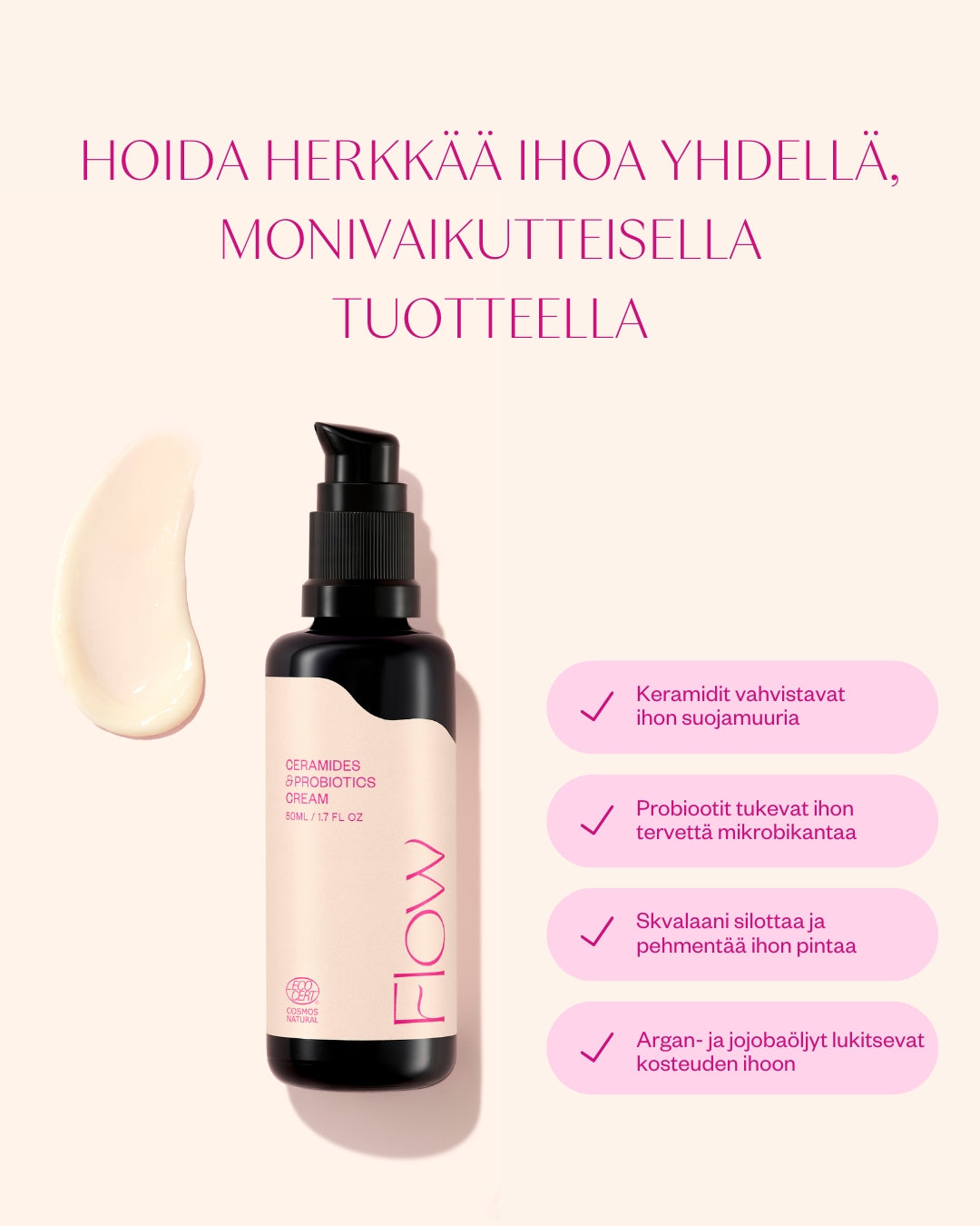 Ceramides & Probiotics Cream Cosmos Natural - korjaava herkän ihon kasvovoide (hajusteeton)