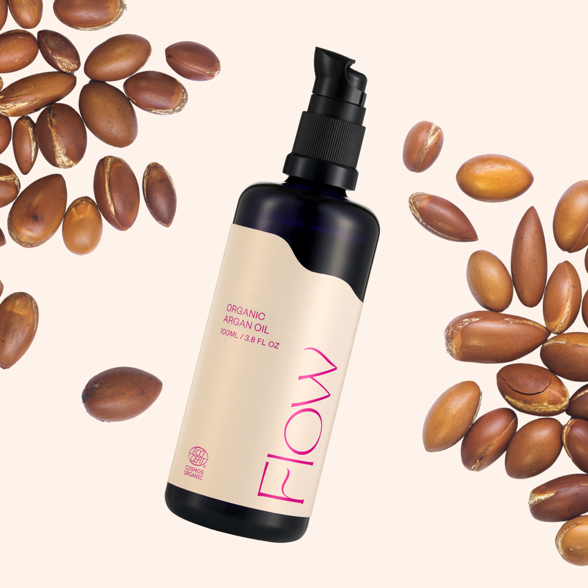 Flow Cosmetics arganöljy sopii raskauden ja imetyksen aikaiseen ihonhoitoon kasvoille, vartalolle ja hiuksille Ecocert Cosmos Organic