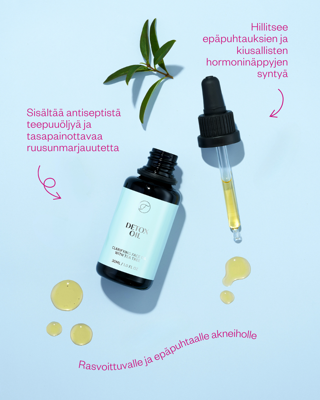 Detox Oil -kuivaöljyseerumi rasvoittuvalle ja epäpuhtaalle iholle