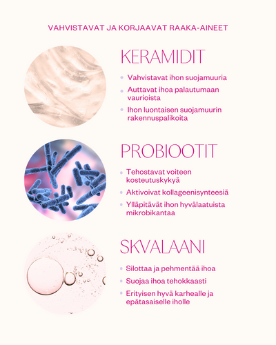 Flow Cosmetics kotimaisen luonnonkosmetiikan uutuus: Ceramides & Probiotics Cream - korjaava herkän ihon kasvovoide (hajusteeton)