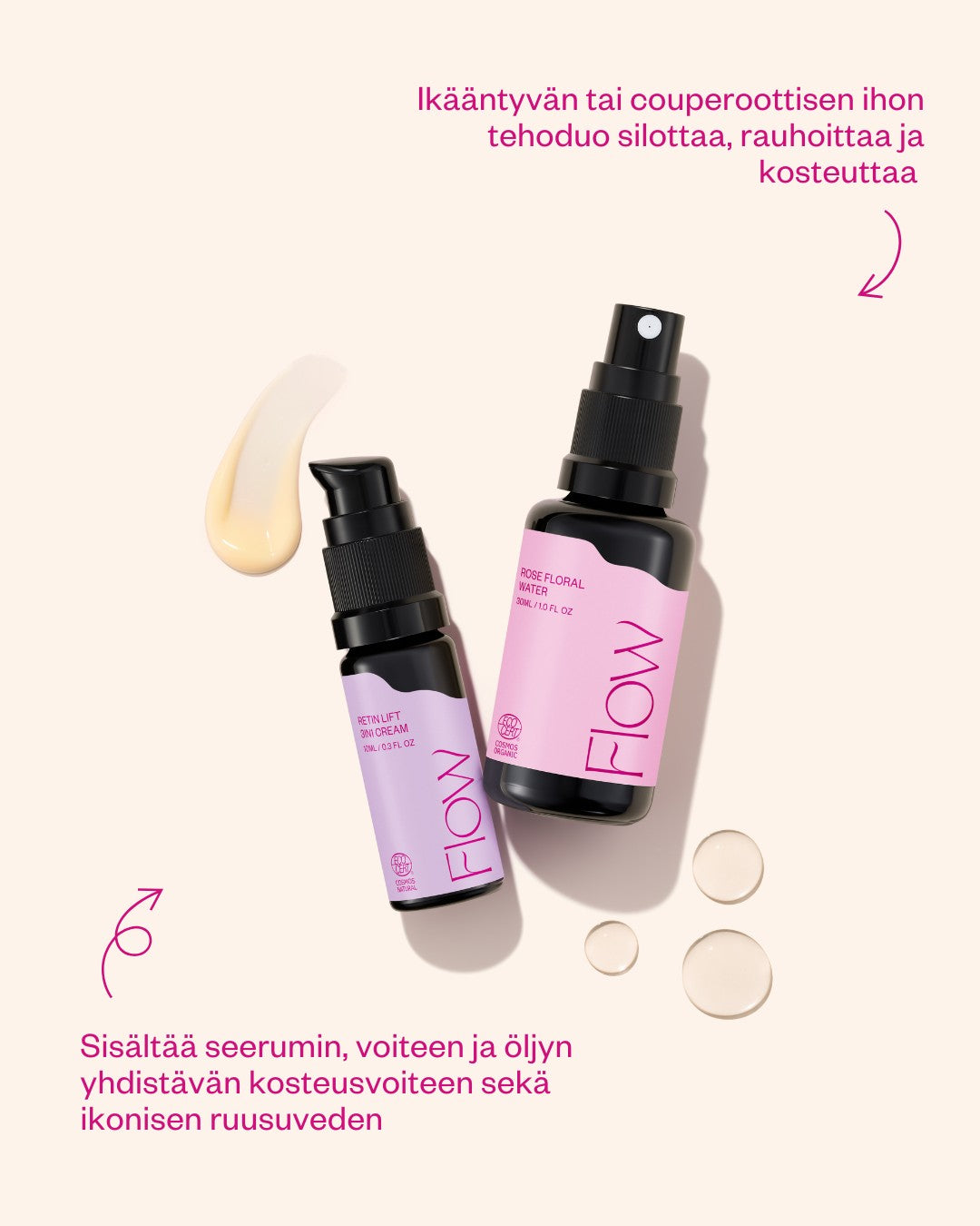 INSTANT LIFT DUO -silottava, rauhoittava ja kosteuttava minisetti ikääntyvälle iholle