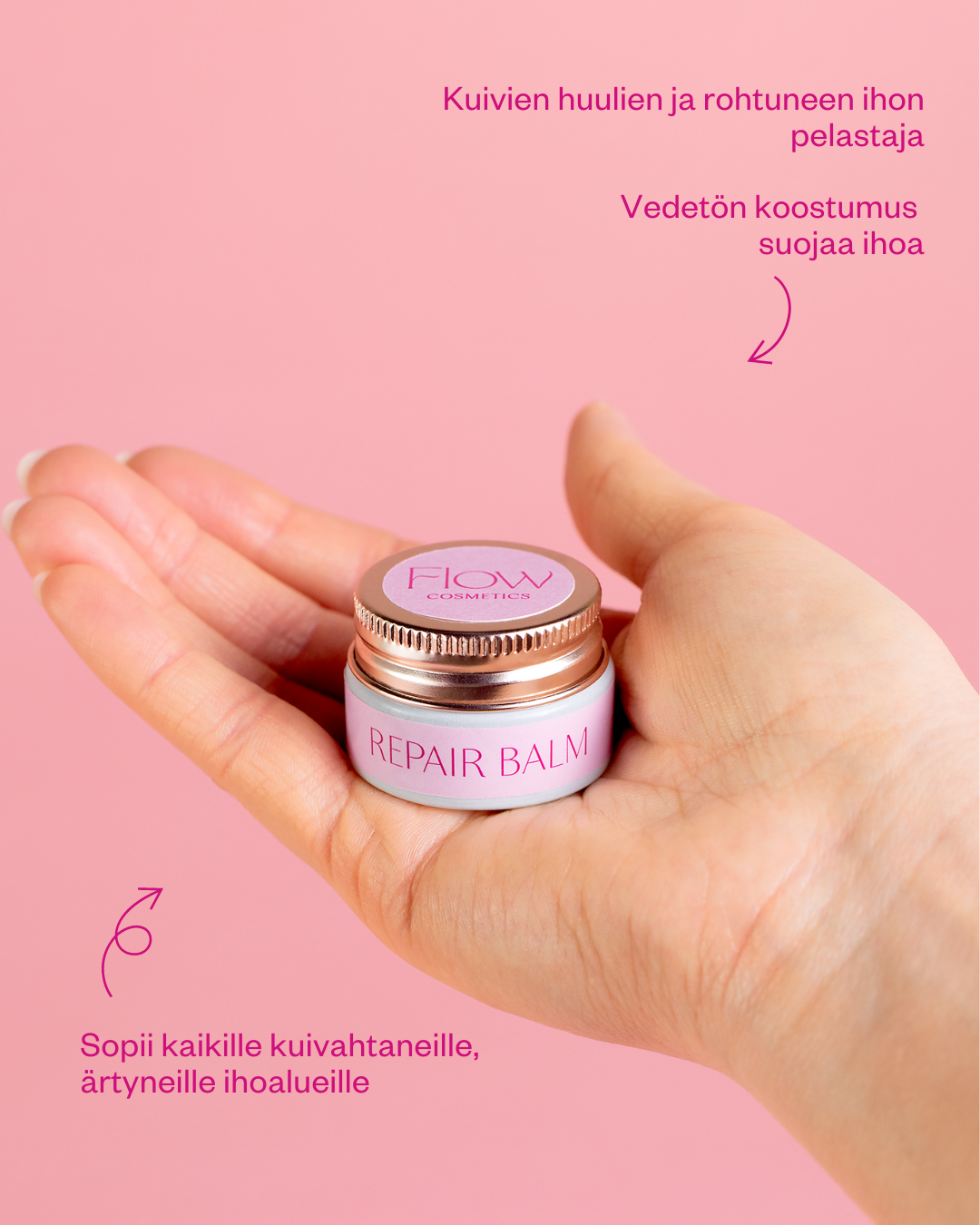 Repair Balm -tehokosteuttava salva sopii kuivalle iholle ja huulille, kynsinauhavoiteeksi, tehohoidoksi rohtuneille ihoalueille tai suojaavaksi voiteeksi.