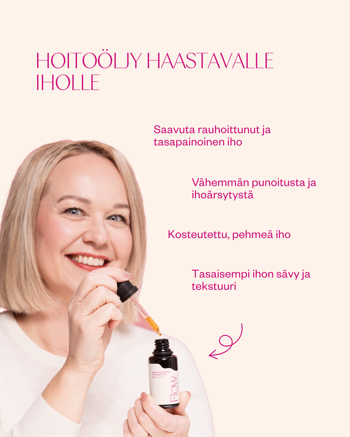 Rosehip Intensive Treatment Oil hoitoöljy herkälle ja haasteelliselle iholle