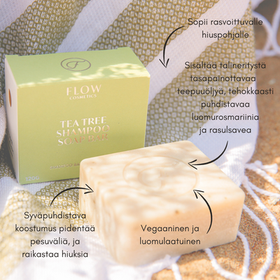 Flow Cosmetics Tea Tree -palashampoo rasvoittuville hiuksille