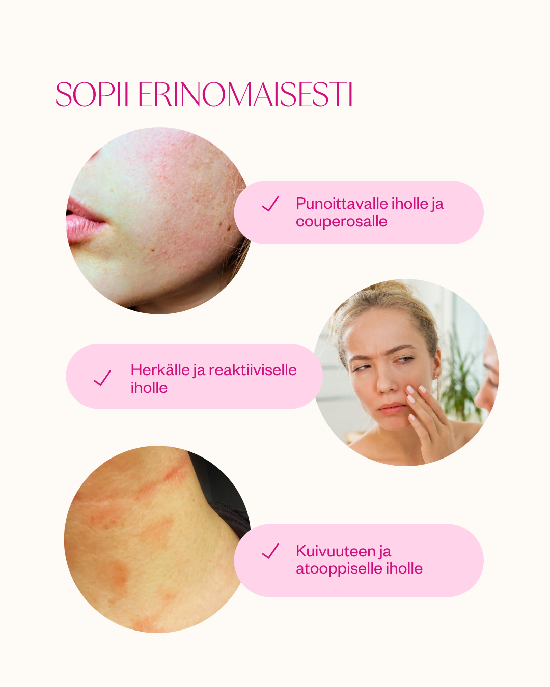 Herkän ihon rauhoittava hoitorutiini